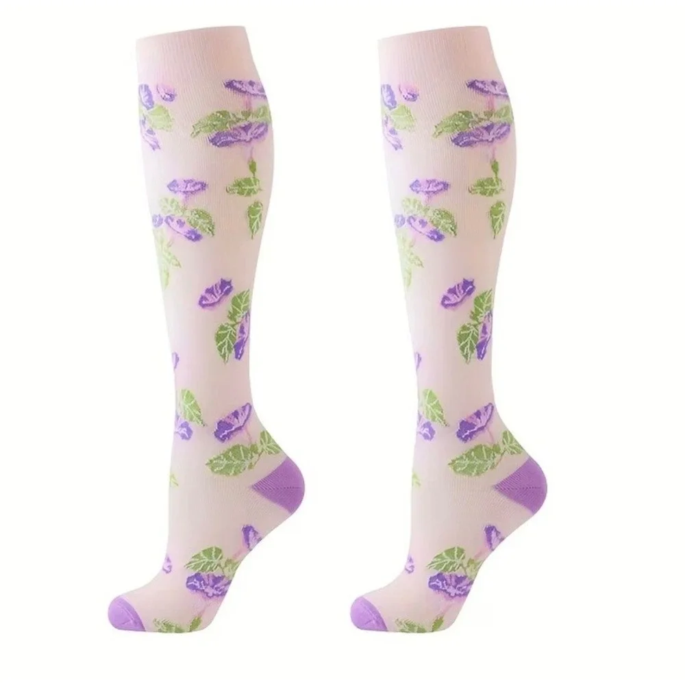 Unisex 15-20 mmHg Compression Socks S/M Knee High‎ Medical Floral 2 Pack NEW